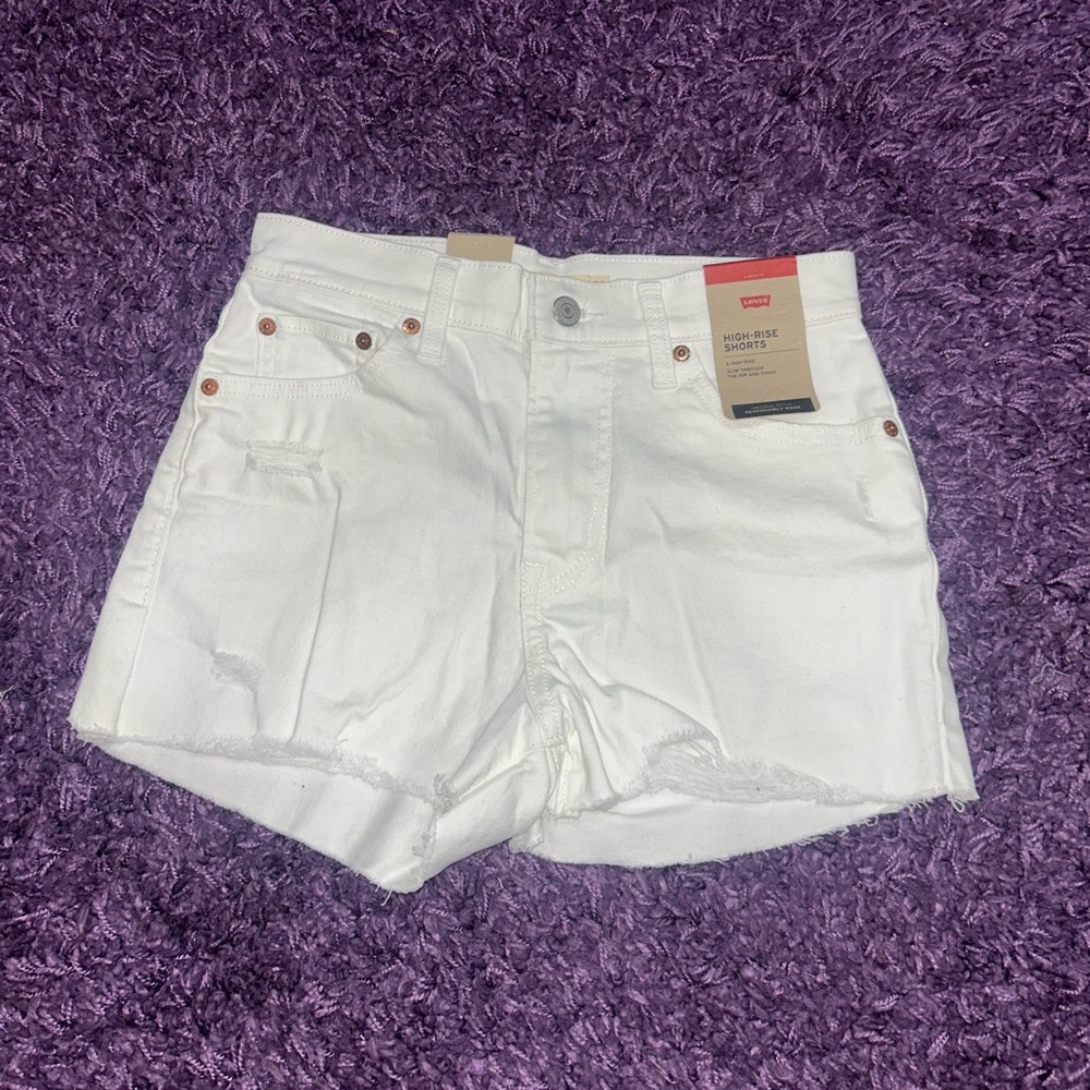 Levi's White Jean Shorts High-Waisted Raw Hem